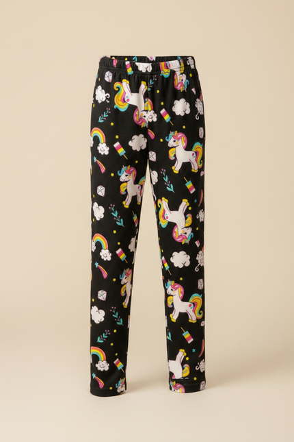 Pantalon Velours Noir Licorne Arc-en-ciel Fille Doux - Imprimé - vue 3