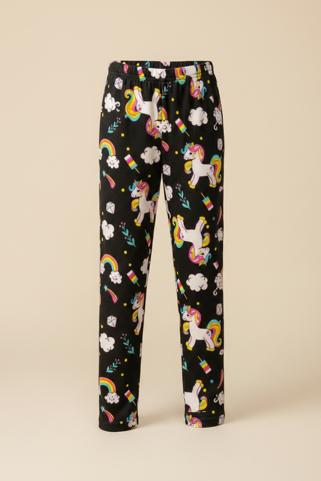 Pantalon Velours Noir Licorne Arc-en-ciel Fille Doux - Imprimé - vue 3