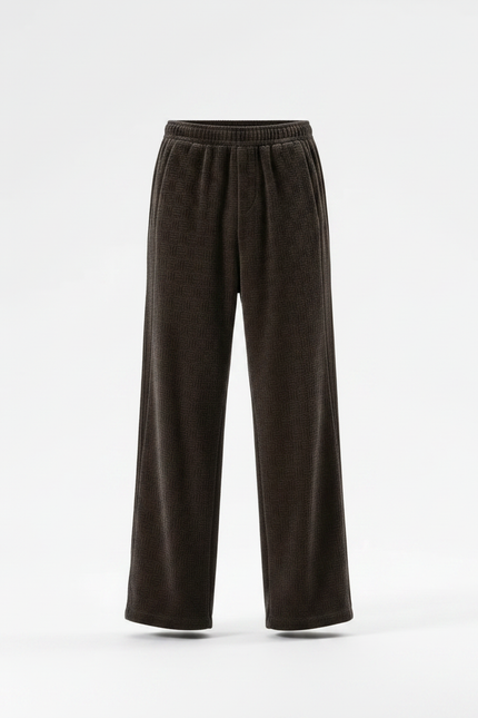 Pantalon Velours Marron Ample Motif Géométrique Doux - vue 3