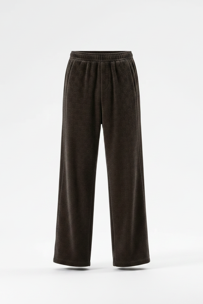 Pantalon Velours Marron Ample Motif Géométrique Doux - vue 3
