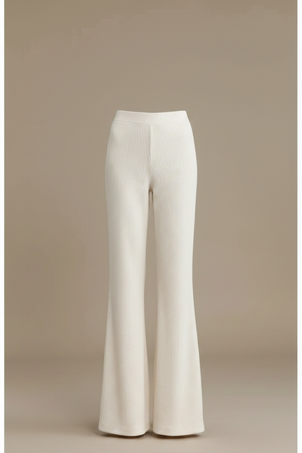 Pantalon Velours Écru Côtelé Évasé Confortable Femme - Beige - vue 3