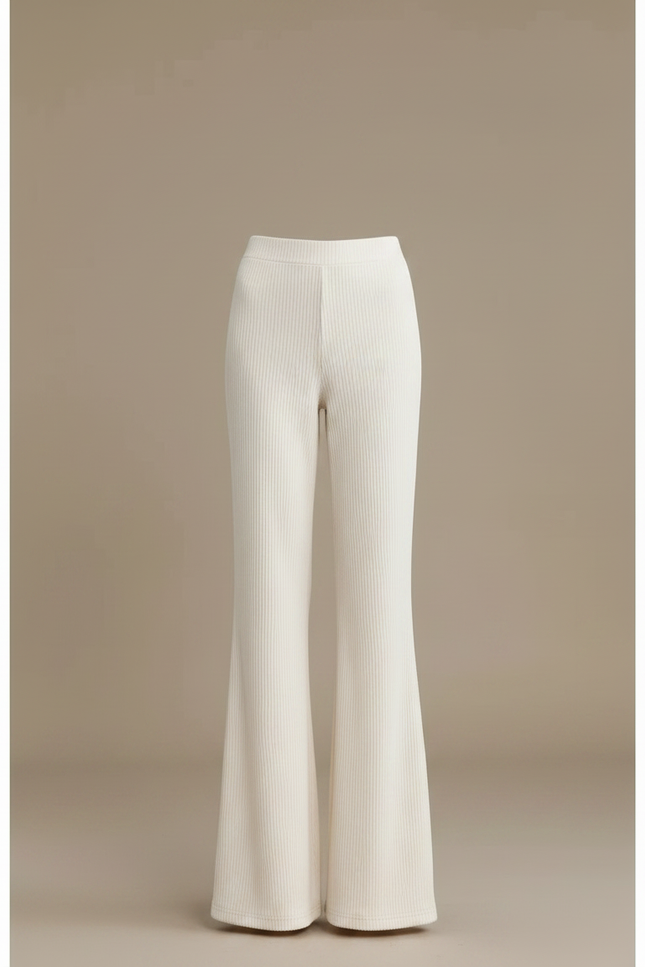 Pantalon Velours Écru Côtelé Évasé Confortable Femme - Beige - vue 3