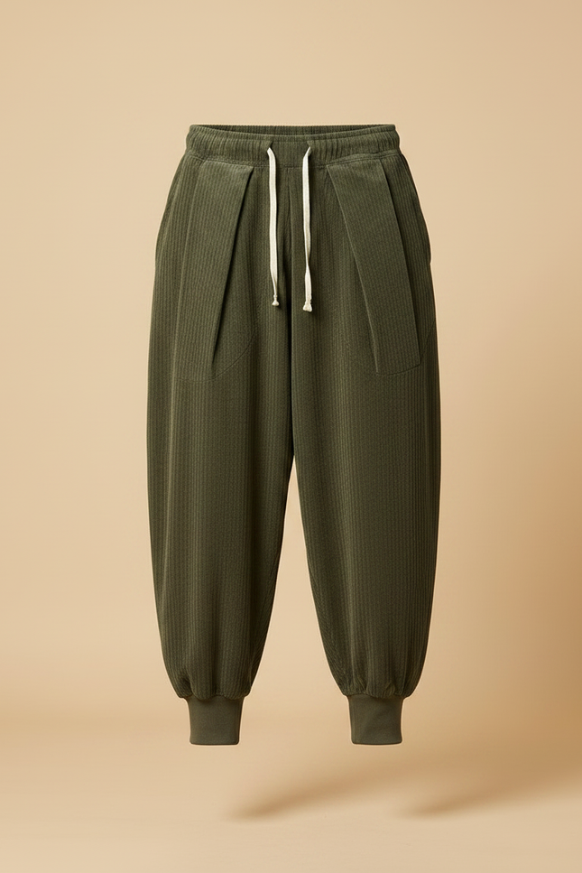 Pantalon Velours Côtelé Vert Ample Décontracté Harem - Cordé - vue 3