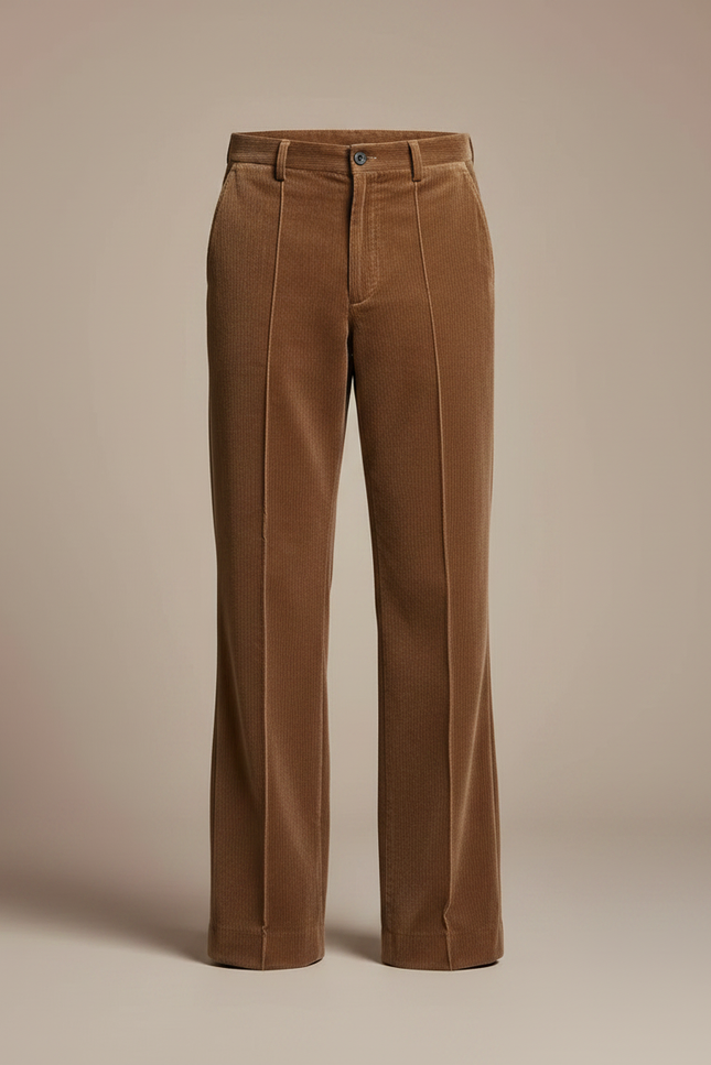 Pantalon Velours Marron Côtelé Évasé Homme Élégant - Cordé - vue 3