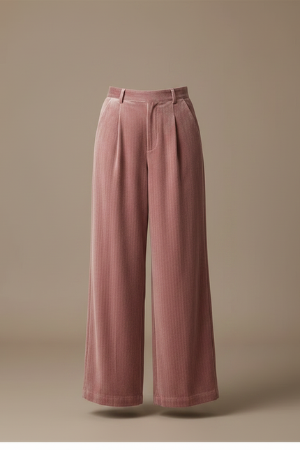 Pantalon Velours Rose Plissé Ample Décontracté Fluide - vue 3