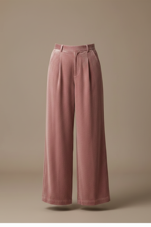 Pantalon Velours Rose Plissé Ample Décontracté Fluide - vue 3