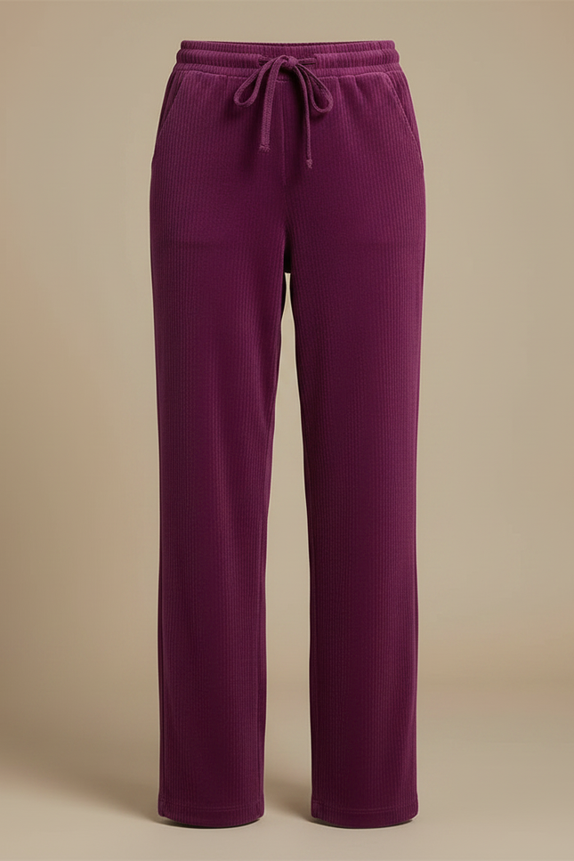 Pantalon Velours Violet Côtelé Droit Cordon Femme - Cordé - vue 3