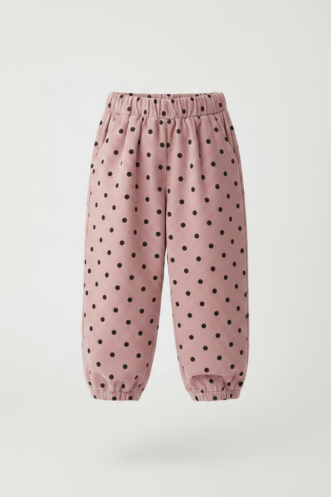 Pantalon Velours Rose À Pois Ample Côtelé Enfant - Cordé - vue 3