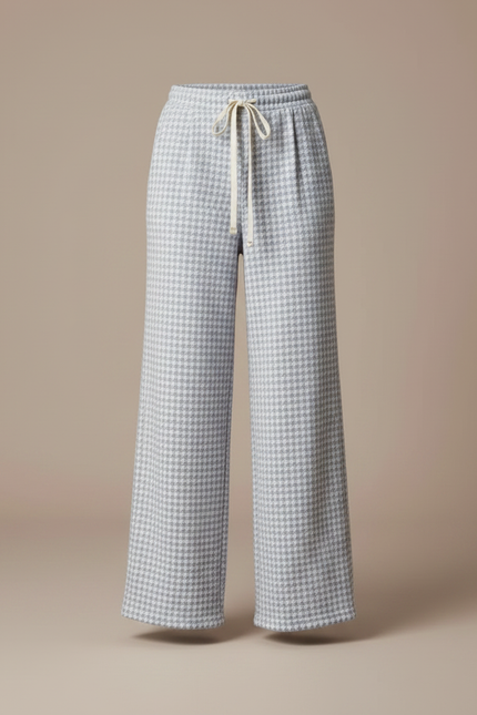 Pantalon Velours Pied-de-poule Écru Ample Confortable Femme - Imprimé Tweed - vue 3