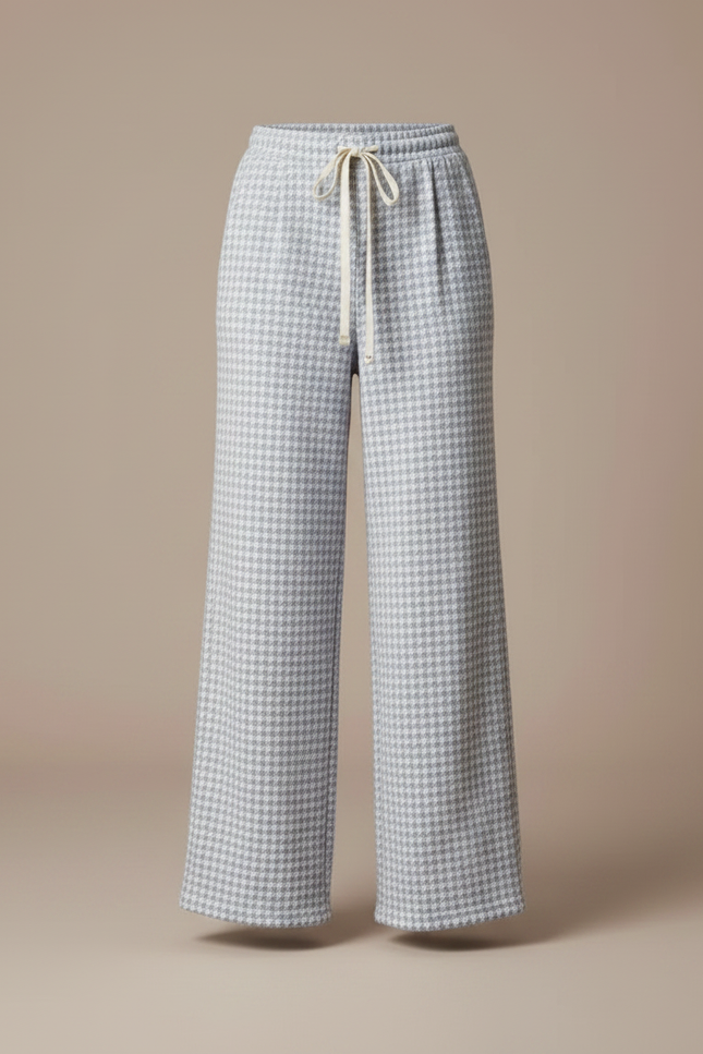 Pantalon Velours Pied-de-poule Écru Ample Confortable Femme - Imprimé Tweed - vue 3