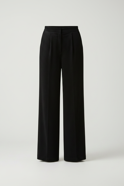 Pantalon Velours Côtelé Noir Large Ample Élégant - Cordé - vue 3