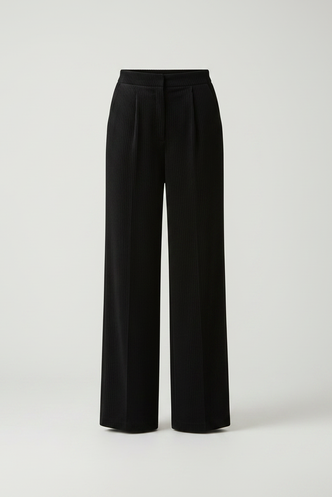 Pantalon Velours Côtelé Noir Large Ample Élégant - Cordé - vue 3