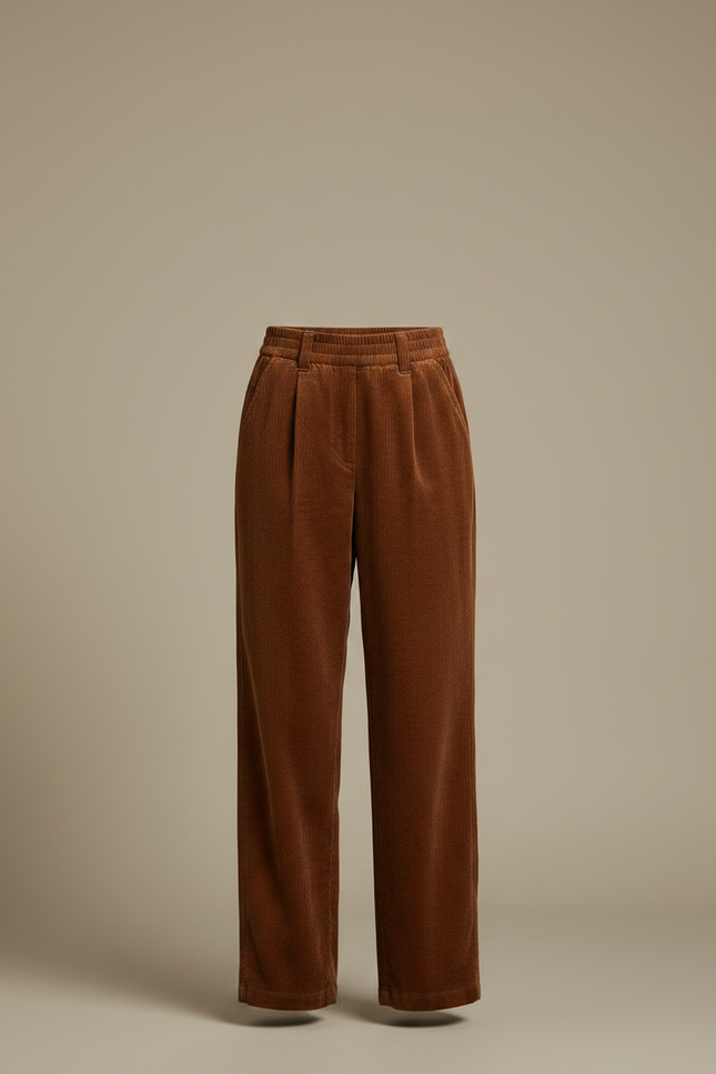 Pantalon Velours Cotelé Femme Marron - Cordé - vue 3