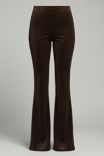 Pantalon Velours Marron Côtelé Évasé Taille Haute Élégant - Cordé - vue 3