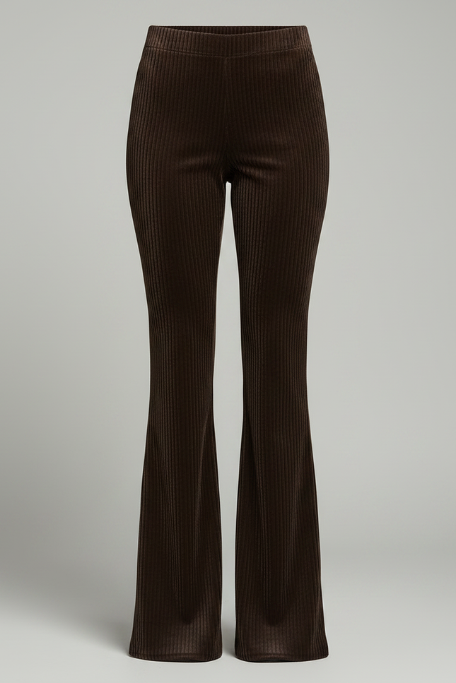Pantalon Velours Marron Côtelé Évasé Taille Haute Élégant - Cordé - vue 3