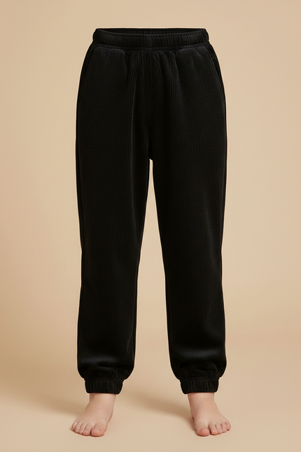 Pantalon Velours Côtelé Noir Ample Enfant - Cordé - vue 3