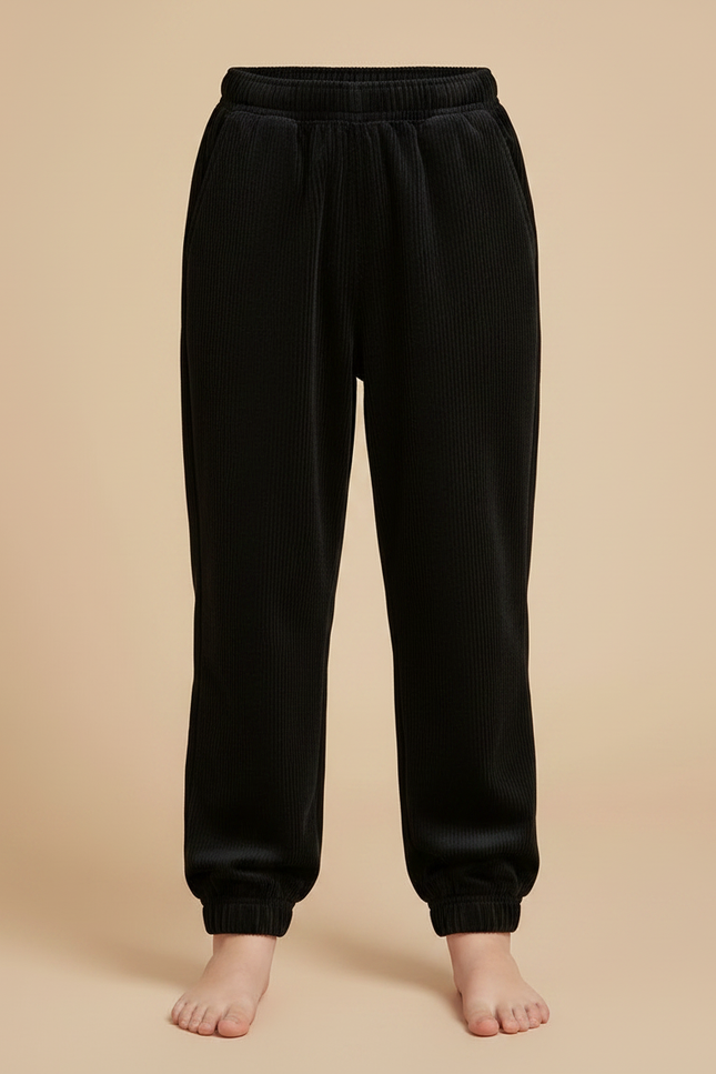 Pantalon Velours Côtelé Noir Ample Enfant - Cordé - vue 3