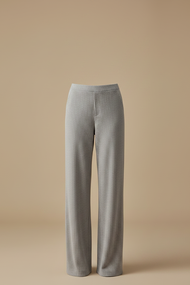 Pantalon Velours Côtelé Gris Large Décontracté Femme - Maille - vue 3