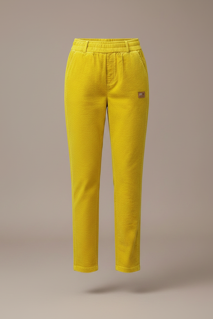 Pantalon Velours Jaune Côtelé Droit Taille Haute - vue 3
