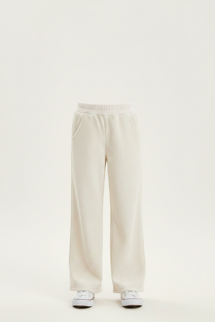 Pantalon Velours Écru Côtelé Ample Décontracté Fille - Beige Cordé - vue 3