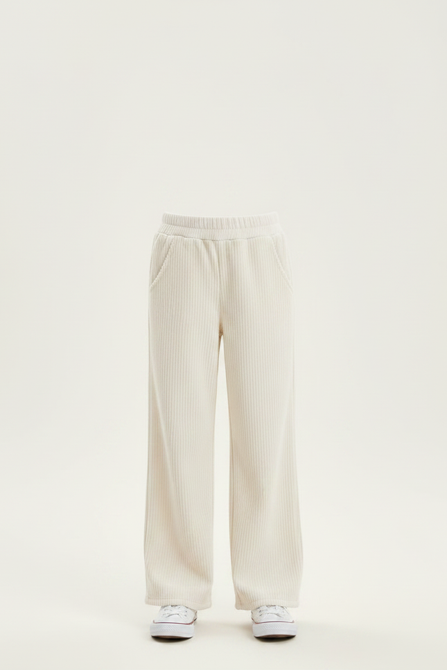 Pantalon Velours Écru Côtelé Ample Décontracté Fille - Beige Cordé - vue 3