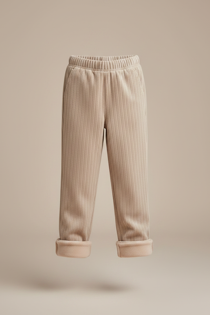 Pantalon Velours Côtelé Beige Doublé Polaire Enfant - Cordé - vue 3