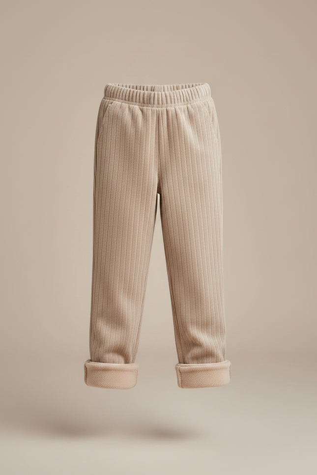 Pantalon Velours Côtelé Beige Doublé Polaire Enfant - Cordé - vue 3