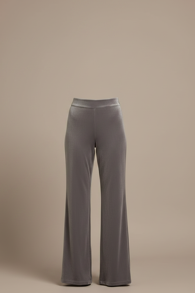 Pantalon Velours Gris Évasé Fluide Taille Haute Femme - vue 3