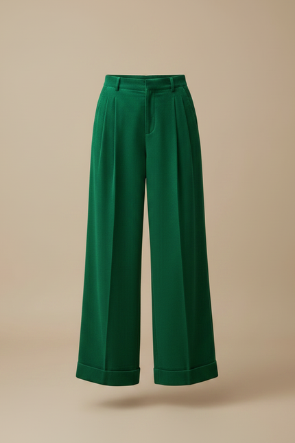 Pantalon Velours Vert Côtelé Ample Élégant Femme - Cordé - vue 3