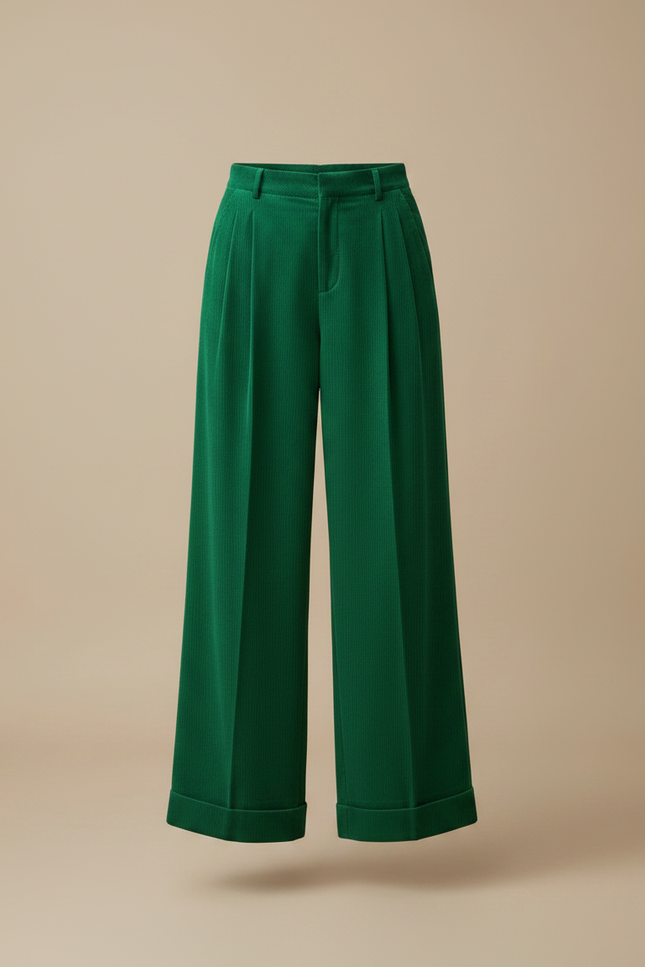 Pantalon Velours Vert Côtelé Ample Élégant Femme - Cordé - vue 3