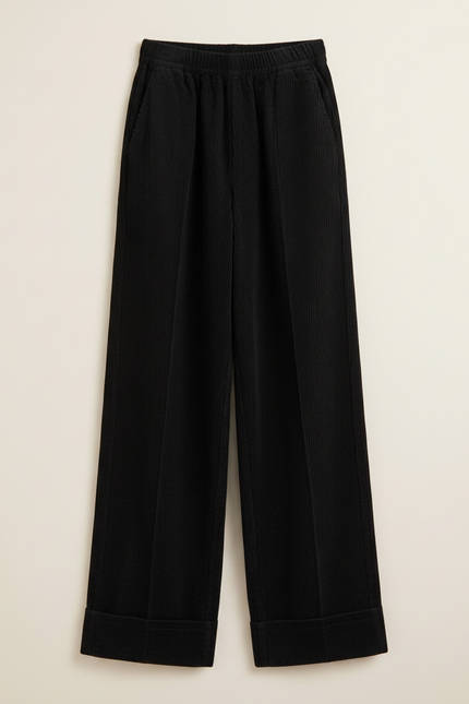 Pantalon Velours Noir Côtelé Droit Ample Femme - Cordé - vue 3