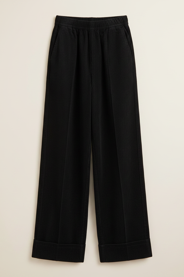 Pantalon Velours Noir Côtelé Droit Ample Femme - Cordé - vue 3