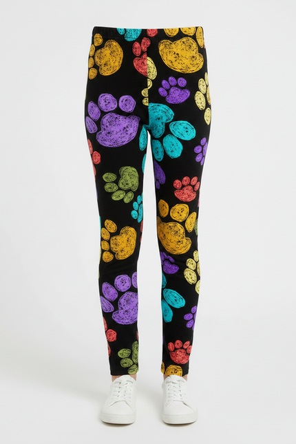 Pantalon Velours Noir Imprimé Pattes Colorées Fille - vue 3