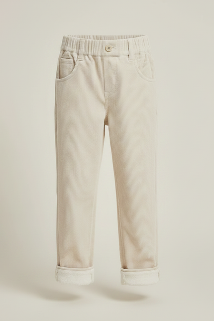 Pantalon Velours Côtelé Beige Enfant Décontracté Chaud - Cordé - vue 3