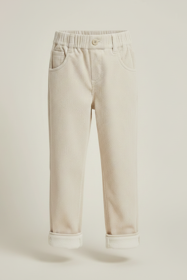 Pantalon Velours Côtelé Beige Enfant Décontracté Chaud - Cordé - vue 3