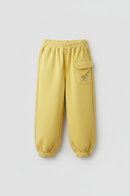 Pantalon Velours Jaune Ample Brodé Décontracté Enfant - vue 3