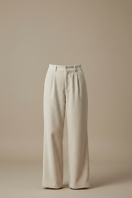 Pantalon Velours Beige Côtelé Taille Haute Ample - Cordé - vue 3