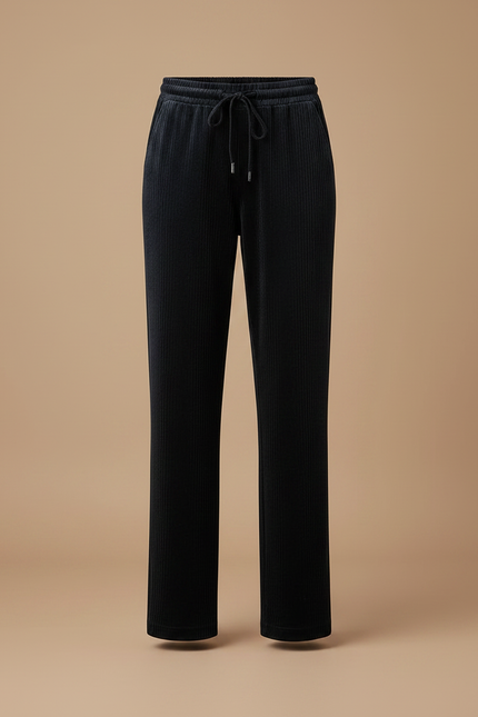 Pantalon Velours Côtelé Noir Droit Élastique Femme - Marine Cordé - vue 3