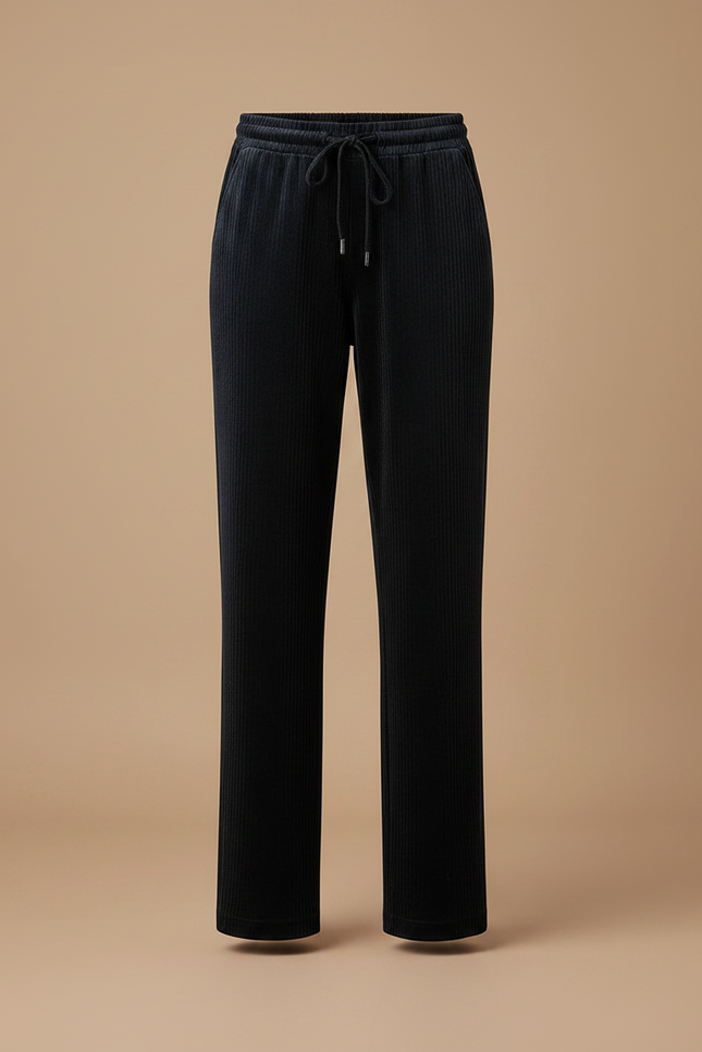 Pantalon Velours Côtelé Noir Droit Élastique Femme - Marine Cordé - vue 3