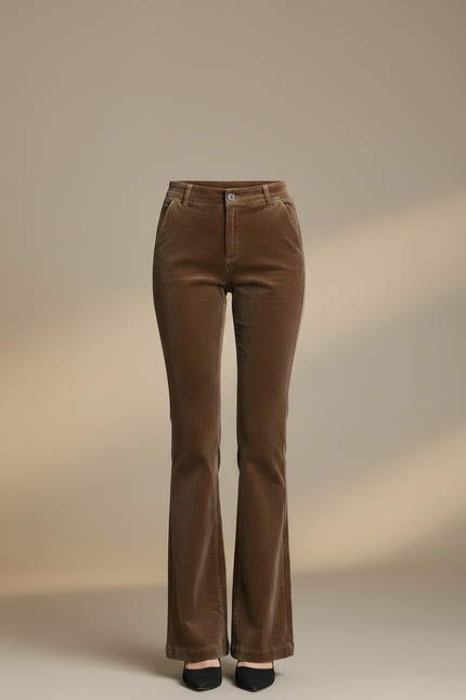 Pantalon Femme Velours Côtelé - Marron Cordé - vue 3