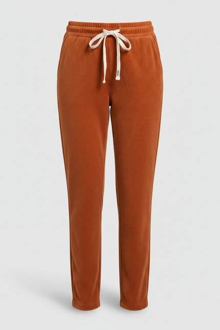 Pantalon Velours Orange Côtelé Droit Élastique Femme - Cordé - vue 3