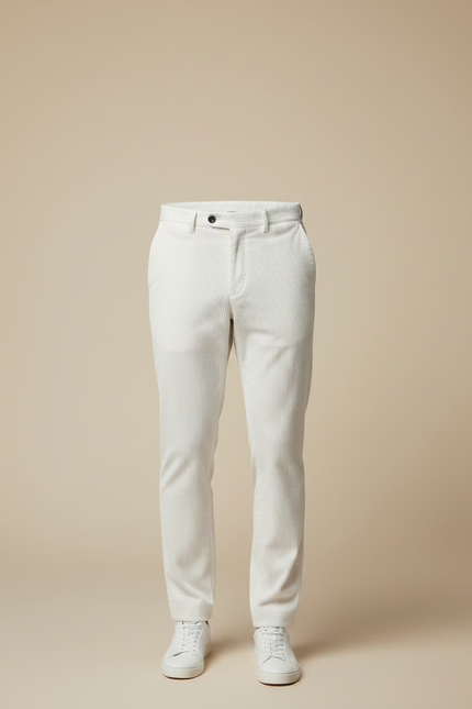 Pantalon Velours Côtelé Blanc Homme Slim Élégant - Cordé - vue 3