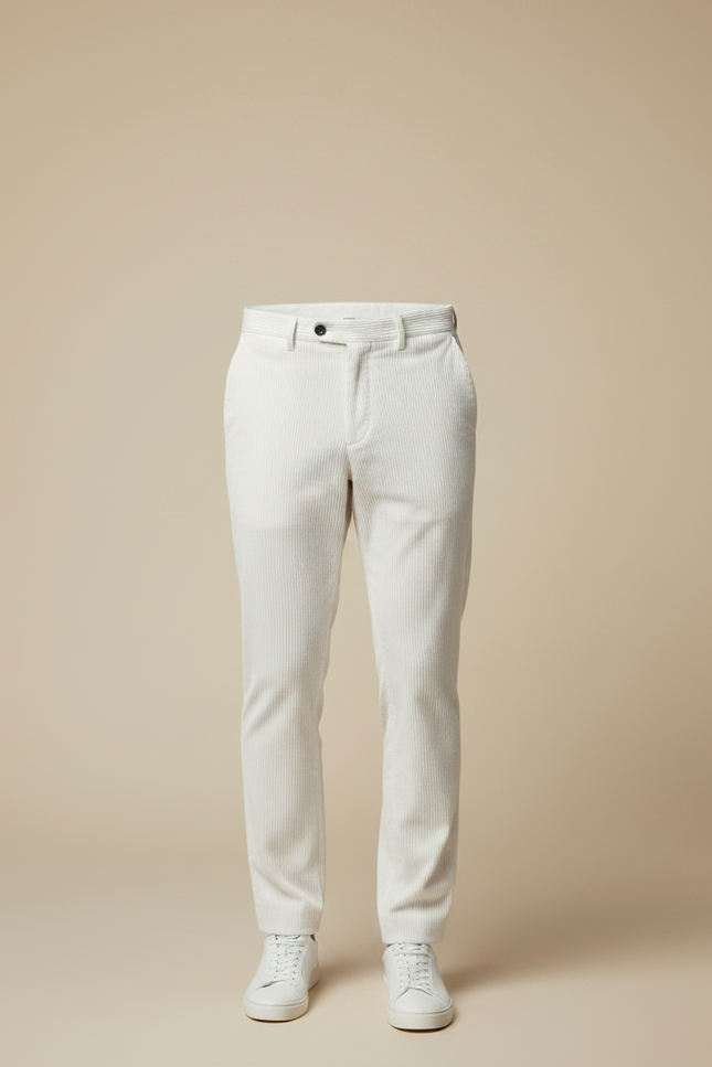 Pantalon Velours Côtelé Blanc Homme Slim Élégant - Cordé - vue 3