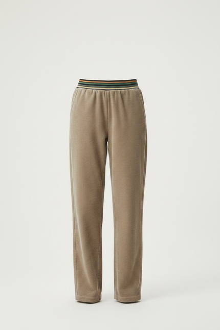 Pantalon Velours Côtelé Marron Ample Taille Élastique - Kaki Cordé - vue 3