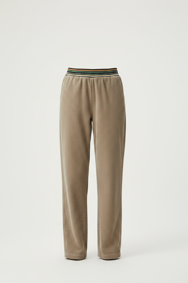 Pantalon Velours Côtelé Marron Ample Taille Élastique - Kaki Cordé - vue 3