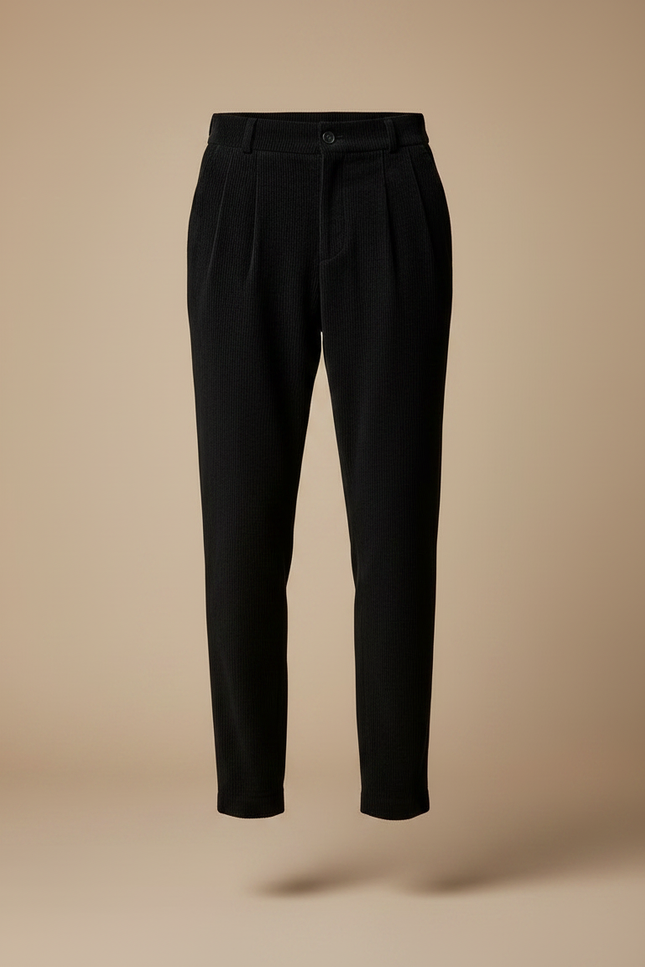 Pantalon Velours Côtelé Noir Plissé Homme Décontracté - Cordé - vue 3