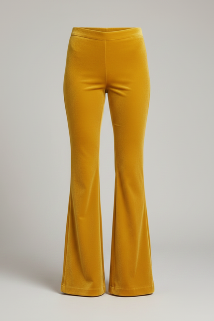 Pantalon Velours Jaune Évasé Taille Haute Élégant - vue 3