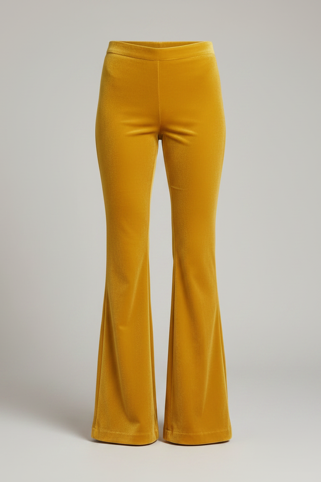 Pantalon Velours Jaune Évasé Taille Haute Élégant - vue 3