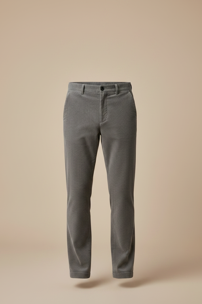 Pantalon Velours Côtelé Gris Coupe Droite Homme Chic - Cordé - vue 3