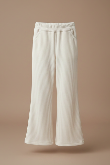 Pantalon Velours Crème Côtelé Évasé Enfant Confortable - Beige Cordé - vue 3